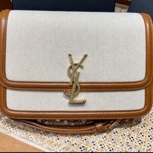 Saint Laurent Brown and Cream Leather Bag